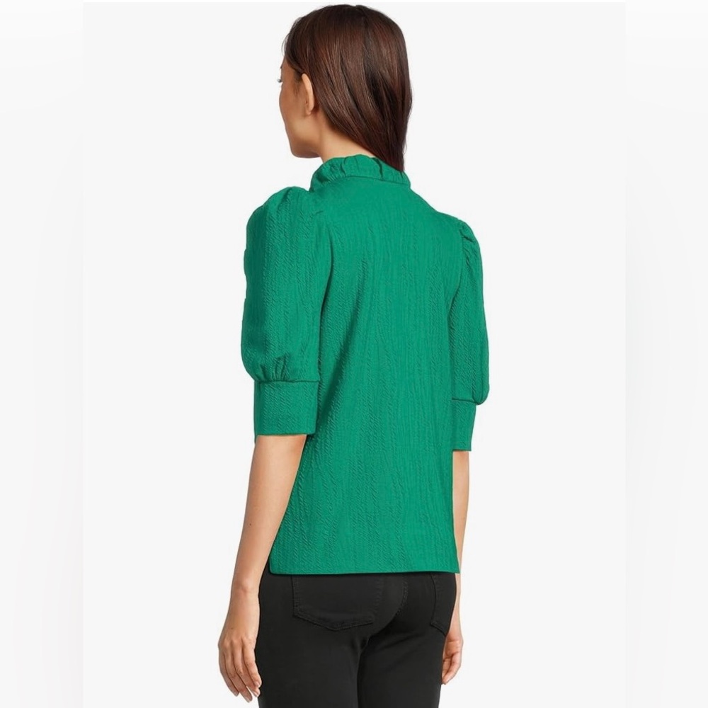 Lilly Pulitzer size M Elsey Knit Top green ruffle collar puff sleeves. - Picture 8 of 14